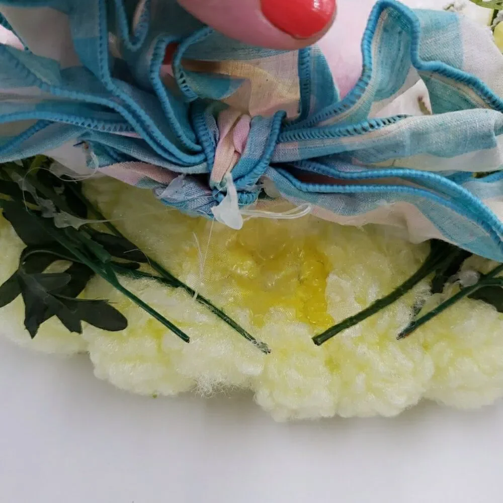 Easter Bunny Pastel Door Wreath Vintage 80s Handmade Crafting Looped Chenille